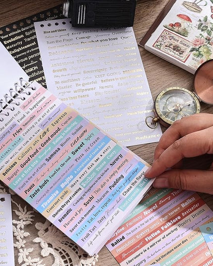 3000+ Pcs Word Stickers for Journaling, 50 Sheets Gold Foil Art Scrapbook Quote Stickers for Junk Journal, Scrapbooking Supplies Small Talk DIY Decorative Gift for Women Teen Girls