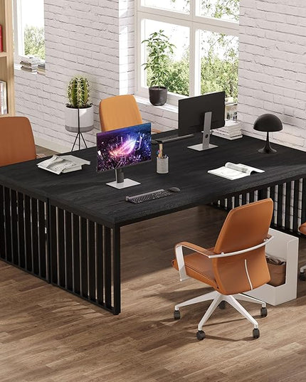 Tribesigns 78.74" Extra Long Computer Desk for 2 Person, Double Long Desk with Heavy Duty Metal Frame, Double Workstation Study Table for Home Office (Without Chair) (Black)