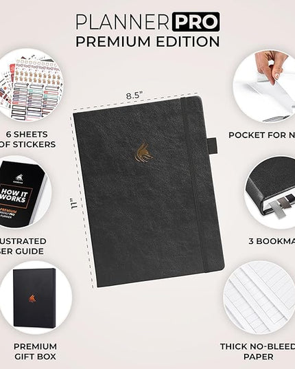 Clever Fox Planner Pro Premium – Luxurious Weekly & Monthly Planner with Budget Organizer for Productivity & Goals, Undated, A4 (Silver Black)