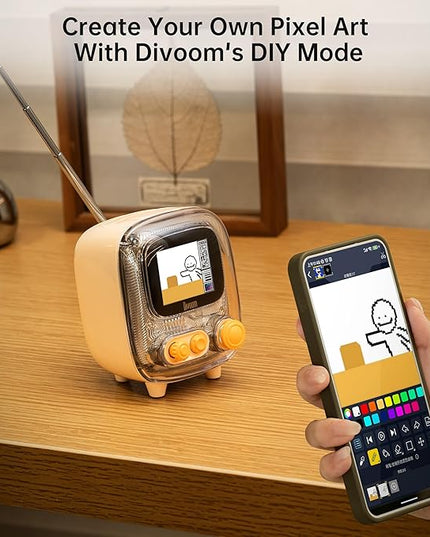 Divoom Tiivoo-2 Retro Pixel Bluetooth Speaker with USB-C/TF Playback, Custom Pixel Art Display, Alarm Clock & White Noise Sleep Mode, Desk Setup for Home Office, Gifts for Women Men, Cream