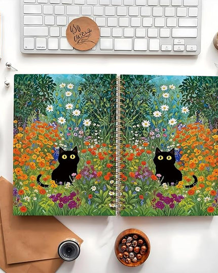 Cute Cat Notebook Journal Gifts for People Who Love Cats, Cat Gifts for Girls, Cat Lover Gifts for Women Men, Funny Black Cats Floral Spiral Notebook Notepad for School Supplies 5.5x8.3 Inch