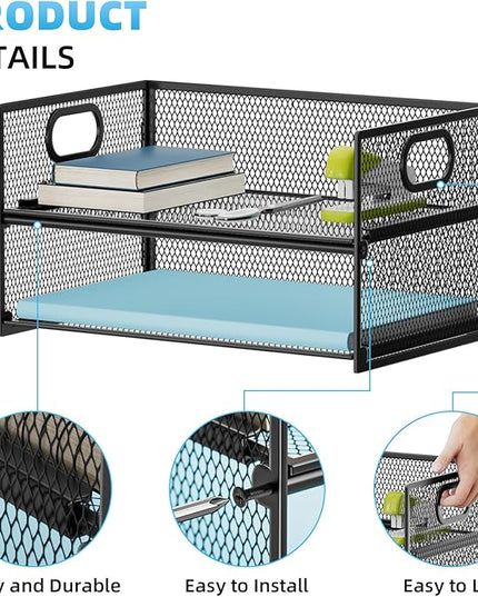 Marbrasse 2 Tier Paper Organizer Letter Tray, Mesh File Organizer with Handle, Paper Sorter Desk Organizer for Home Office Supplies - 2P