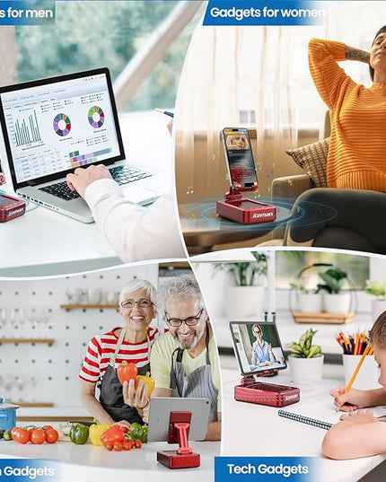 JTEMAN Portable Phone Stand with Speaker Bluetooth Wireless,Gifts for Men Women,Birthday for Women,Kitchen Gadgets for Men,Phone Holder for Desk - Red