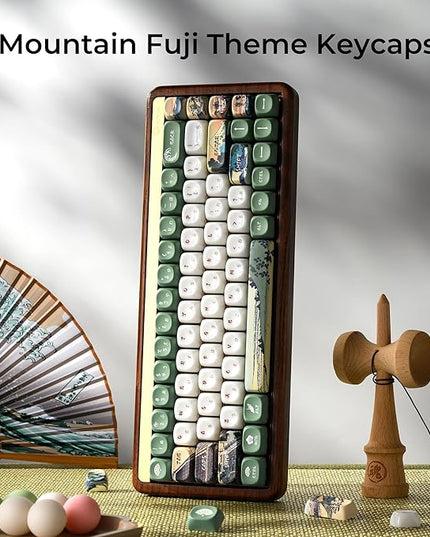 OHY XVX MOA Profile Keycaps Set, Japanese Mount Fuji Theme, 129 - Key White & Green Custom Keycaps with PBT + Frosted Translucent PC Material for US Layout Mechanical Keyboards