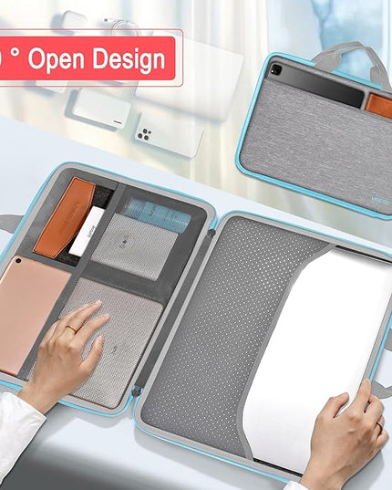 Hseok Laptop Case 13.3-14 inch Briefcase Handbag, Water-Resistant and Shockproof Computer Sleeve Compatible with MacBook Pro 14", Mac Air/Pro 13.3" and 13"-14" Notebooks Chromebooks,Light Gray-Blue