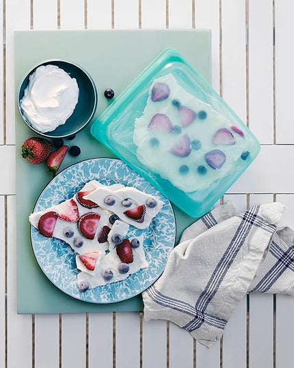 Stasher Silicone Reusable Storage Bag, 4-Pack, Reusable Freezer Bags, Microwave, Dishwasher, Oven Safe, Sous Vide, Premium Lunch Containers, Eco Friendly, Food Storage Bags, Snack Bags, Aqua