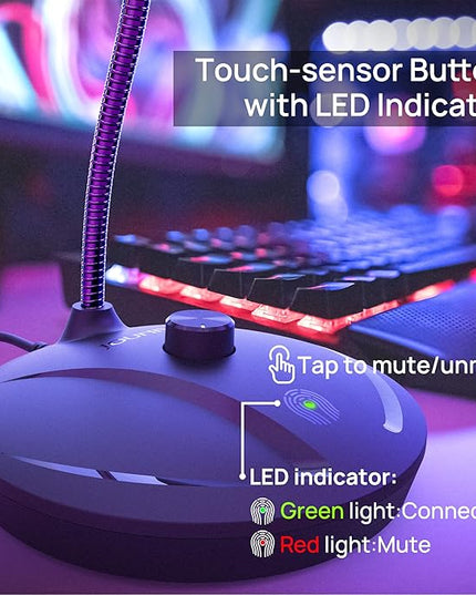 JOUNIVO USB Microphone for Computer, PC/Laptop Mic, Mute Button with LED Indicator, 360 Degree Gooseneck Design, Desktop Microphone for Streaming, Recording, Dictation, Podcasting, YouTube, JV610PRO
