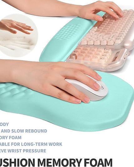 2-in-1 Ergonomic Set, Wave Keyboard Wrist Rest and Massage Slope Mouse Pad Wrist Support, Rebound Memory Foam for Relieve Carpal Tunnel Syndrome and Wrist Pain (Light Blue)