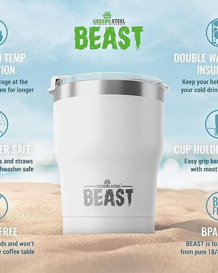 Beast 10 oz Tumbler Stainless Steel Vacuum Insulated Coffee Ice Cup Double Wall Travel Flask (Arctic White)