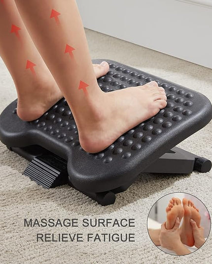 HUANUO Adjustable Desk Footrest, Foot Rest for Under Desk at Work with Massage, Adjustable Foot Stool with 3 Height Position & 30 Degree Tilt Angle Adjustment for Home, Office