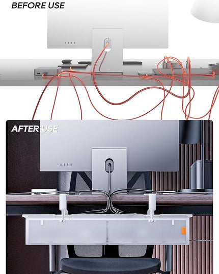 Under Desk Cable Management Tray No Drill, Cable Ties Included, Eco-Friendly Canvas Material, Mesh Design for Heat Dissipation, Cable Organizer/Storage for Standing Desk(27inch, White)