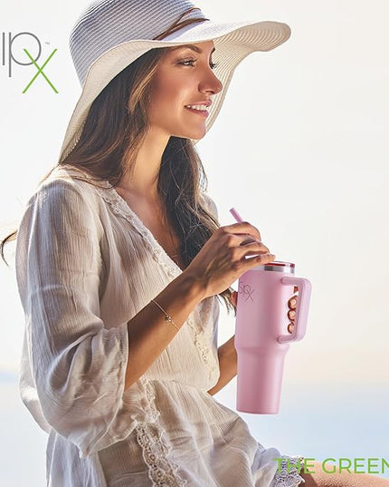 SIPX™ 40 oz Insulated Tumbler with Handle & Straw – Vacuum Insulated Stainless Steel, Leakproof, Cupholder Friendly – Perfect for Iced Coffee, Water & Travel – Pink