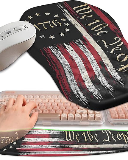 2-in-1 Ergonomic Set, Wave Keyboard Wrist Rest and Massage Slope Mouse Pad Wrist Support, Rebound Memory Foam for Relieve Carpal Tunnel Syndrome and Wrist Pain (Flag)