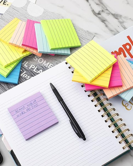 (16 Pack) Lined Sticky Notes 3x3 in Ruled Stickies Super Sticking Power Memo Pads Bright Colors