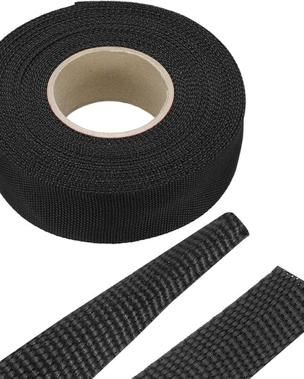 MECCANIXITY Braided Cable Sleeves Heat Shrinkable Fabric Sleeving, 1" 40ft Black 2:1 Ratio Heat Shrinkable Cord Protector for Harness Cable, Network Cable Protection, Cable Management