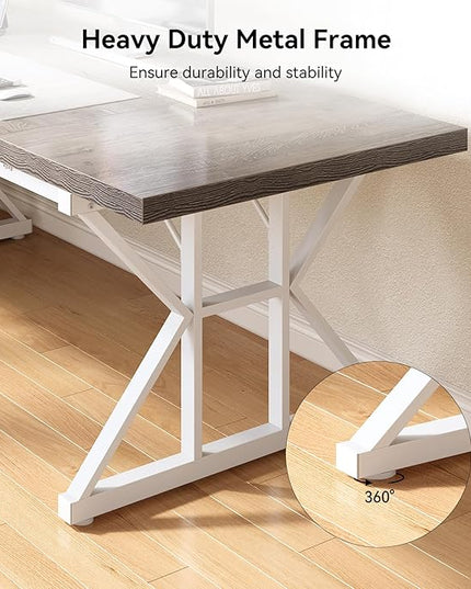 LITTLE TREE 70.8-Inch Large Executive Desk, Modern Computer Office Desk, Wooden Writing Desk Study Table for Home Office, Grey-White