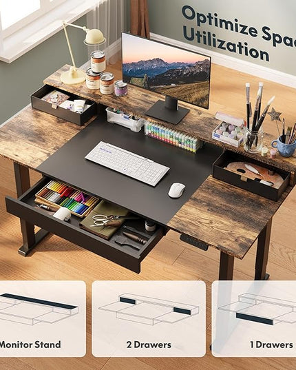 SANODESK Electric Standing Desk with Drawers, 63 x 32 inch Height Adjustable Computer Desk, Home Office Stand Up Desk with 3 Preset Heights, Black