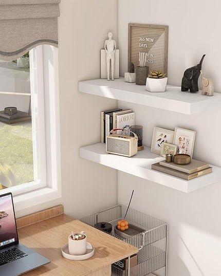 Fun Memories 30 Inch Floating Shelves White, 12 Inch Deep Floating Shelf for Books, 30 x 12 x 2 Deep & Thicked Wall Shelves for Bathroom, Living Room, Kitchen, Set of 1