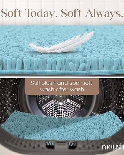 MAYSHINE Plush Shaggy Chenille Bath Mat | Extra Soft, Super Absorbent, Non-Slip Bathroom Rug | Fluffy Microfiber, Area Rug Sets for Bathroom Floor, Kitchen, Living Room | 47"x27" | Spa Blue