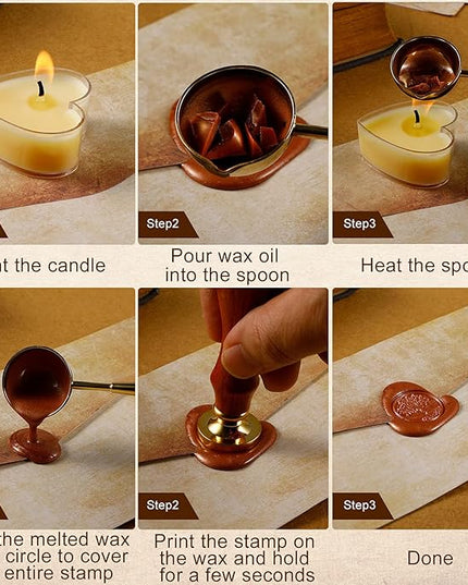 33 Pieces Vintage Paper and Envelopes Set, Including 12 Writing Stationery Paper Letter 12 Envelopes Sealing 6 Wax Sticks Seal Stamp Tea Candles and Wax Spoon for Stamp