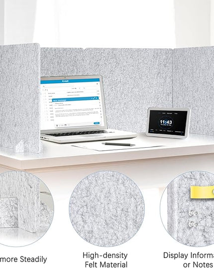 4 Pack Acoustic Desk Dividers - 24" x 20" Freestanding Privacy Panels Set with Noise - Reducing Design Cubicle Sound Proof, Ideal for Office, Classroom, and Home (Silver Gray)