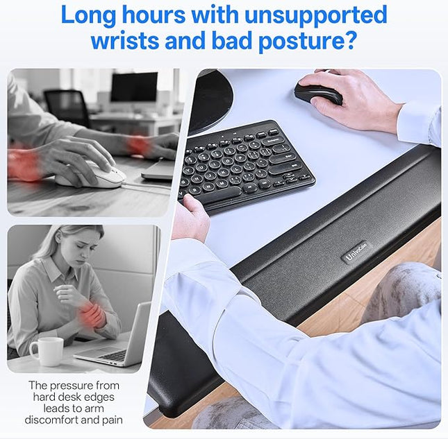 UnivoColors Long Arm Rest for Desk Edges,PU Leather,Non-Slip,Memory Foam,Desk Edge Support,Ergonomic Design for Long-Hour Work(23.6 * 3.9 inch One-Piece Design of White)