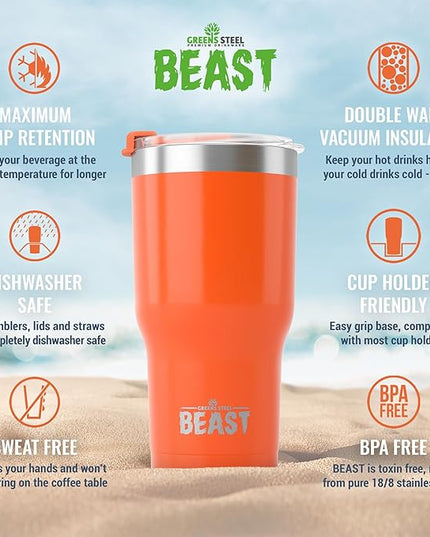Beast 20 oz Tumbler Stainless Steel Vacuum Insulated Coffee Ice Cup Double Wall Travel Flask (Orange)