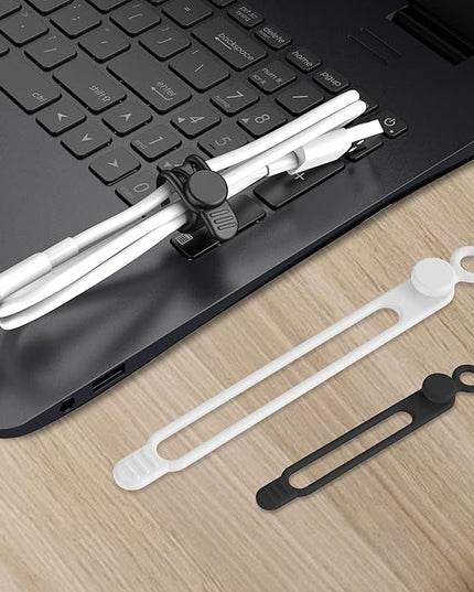 Nearockle Silicone Cable Ties Cord Organizer Cable Management, 16Pcs 4.2" and 7.1" Reusable Cable Organizer Electronic Accessories for Home, Office, Kitchen, School, Travel(Black&White)