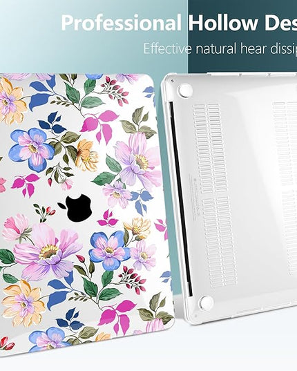 DONGKE Compatible with MacBook Pro 13 inch Case 2024 2023-2020 Release A2338 M2/M1 A2251 A2289 with Retina Display & Touch ID, Plastic Hard Shell & Keyboard Cover & Screen Film - Pink Flowers