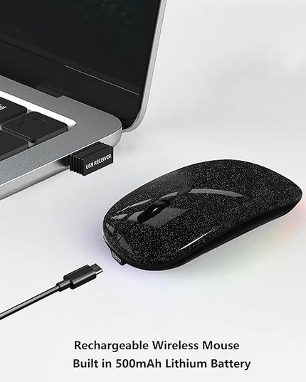 Wireless Bluetooth Mouse Rechargeable Laptop Mice Silent Slim Use(Bluetooth5.2 and Portable 2.4GHz USB Receiver)Dual Mode Computer Mouse for Laptop/iPad/Tablet/Apple/Computer/Mac(Bright Black)