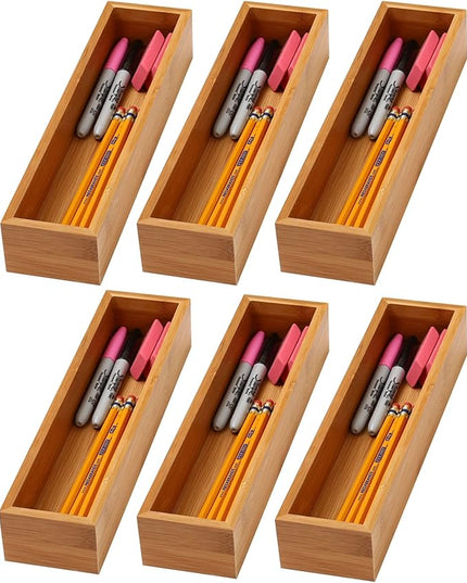 YBM Home Bamboo Drawer Organizer Storage Box for Kitchen Drawer, Junk Drawer, Office, Bedroom, Children Room, Craft, Sewing, and Bathroom, 6 Pack 3x12x2 inch