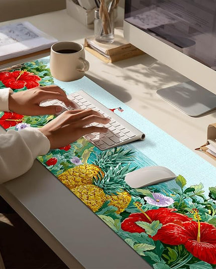 Mouse Pad Gaming Mousepad 31.5 x 11.8 Inch Coastal Lighthouse Tropical Floral Artwork and Smooth Diatomite Large Keyboard Mat XL Mouse Pad for Home and Office Desk Accessories