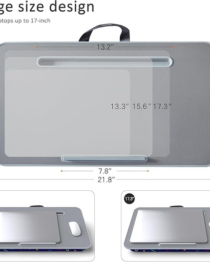Millhome Lap Desk | Portable Laptop Desk – Fits Up to 17.3" Laptops – Detachable & Washable Cushion, Phone Holder, Device Ledge – for Writing, Working, Reading on Bed, Couch, Sofa, Floor – Geometric