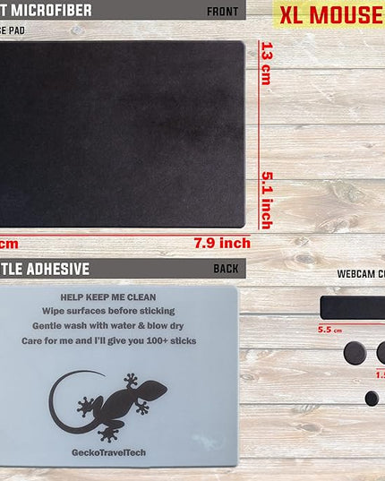 Adhesive Bottom Mouse Pad - Peel and Sticks to Any Surface - Portable - Travel Large Size (XL -Blank- Black)