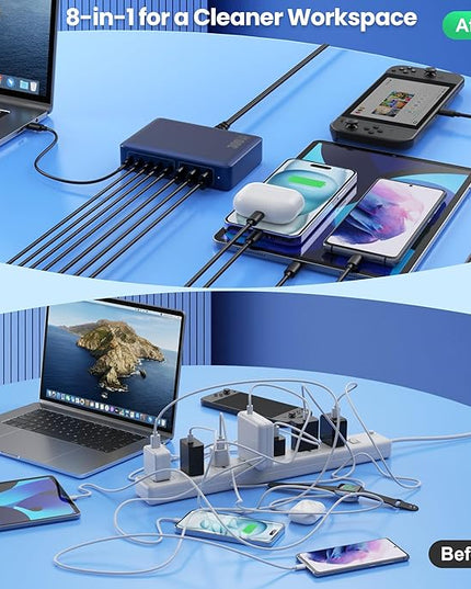 USB C Charger 300W USB C Charger Block 8-Ports GaN IV Fast Charging Station,PD 100W Laptop Charging Hub Wall Charge Adapter Compatible with MacBook/Air,DELL,Steam Desk,iPhone 16/15/14,Galaxy
