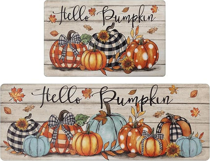 Pauwer Fall Kitchen Rugs Set of 2, Pumpkin Truck Anti Fatigue Kitchen Floor Mat, Non Slip Farmhouse Cushioned Kitchen Mats for Floor, Kitchen Runner Rug Floor Carpet Fall Harvest Thanksgiving Decor