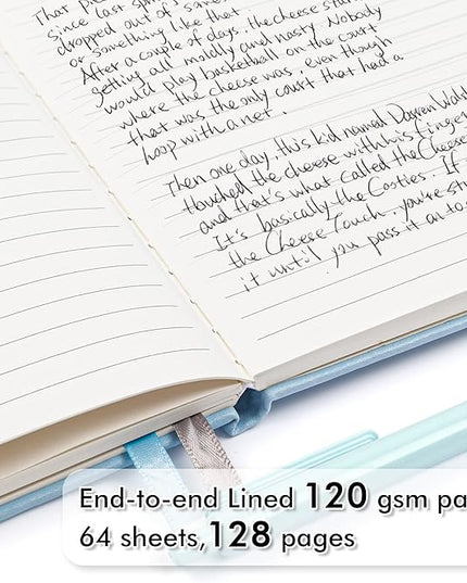 feela 18 Pack Journal Notebook for Work, Business Notebook Bulk Hardcover Lined Writing Journal with Pen Holder for Men Women Note Taking, with 18 Black Pens, 120 GSM, 5.1”x8.3”, A5, Light Blue