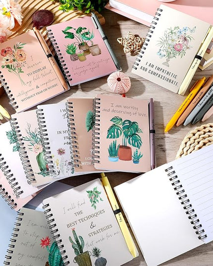 Kosiz 48 Pcs/24 Set Positive Affirmation Gifts Gratitude Spiral Notebooks with Pens Motivational Encouragement Notepads Daily Affirmations Journal for Women Valentine Galentine Gifts (Flower)