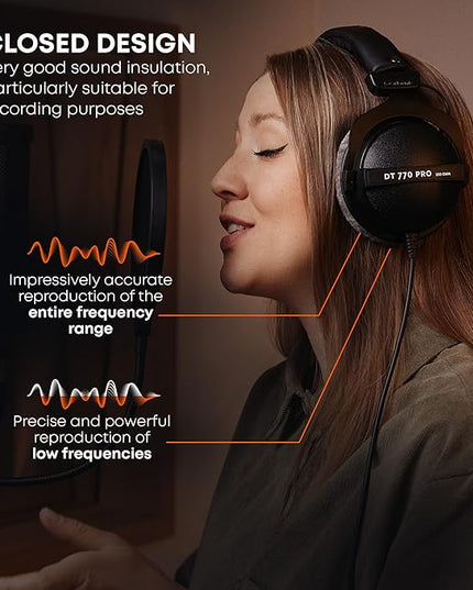 beyerdynamic DT 770 PRO 80 Ohm Over-Ear Studio Headphones in Gray. Enclosed Design, Wired for Professional Recording and Monitoring