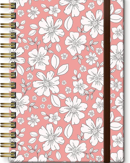 Spiral Journal Notebook, A5 Cute Notebooks for Women Men, College Ruled Hardcover Notebook for Work & Note Taking, 60 Pages Double-Wire Journals for Writing, Cute White Flowers