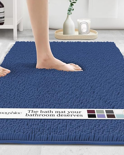 MAYSHINE Plush Shaggy Chenille Bath Mat | Extra Soft, Super Absorbent, Non-Slip Bathroom Rug | Fluffy Microfiber, Area Rug Sets for Bathroom Floor, Kitchen, Living Room | 59"x31" | Dark Blue
