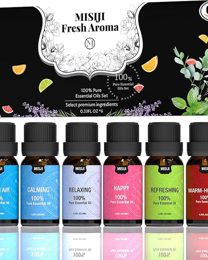 MISIJI Well-Being Essential Oils Set-Essential Oils for Diffuser for Home,Essential Oils Diffuser Scents for Skin,Aromatherapy,Laundry,Candle&Soap Making,Humidifiers 6 X 10ML