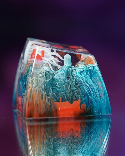 Jellyfish Artisan Keycap Deep Ocean Coral Reef R1 SA Profile Custom Sea Creature Keycaps 1U ESC Handmade Gaming Sea Resin Key Cap Cherry MX Switch Compatible Mechanical Keyboard Jellyfish Lover Gift