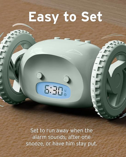 CLOCKY Extra Loud Alarm Clock for Heavy Sleepers on Wheels Rolls Runs Away Vibrating, Easy to Set Super Smart Snooze Digital Bed Shaker Alarm Clock Funny Gift for Adults Kids Teens Bedrooms (Sage)