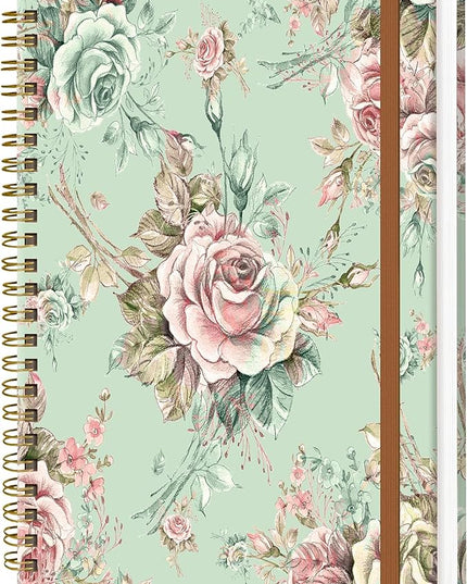 Spiral Journal Notebook for Women, Hardcover A5 College Ruled Notebook, 120 Pages, Thick Paper, Cute Lined Journal for School, Office & Work, 6 x 8.4 in(Vintage Flower)