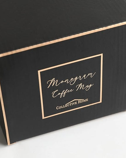 COLLECTIVE HOME - Monogram Ceramic Mugs, 15 oz Golden Initial Coffee Cups, Elegant Alphabet Tea Mugs, Elegant Personalized Mug with Gift Box, Luxurious Cups for Office and Home (l)