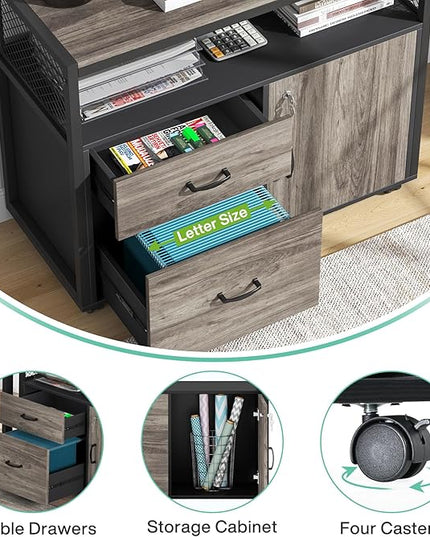 Tribesigns 63" Executive Desk with Reversible File Cabinet, Large L-Shaped Office Desk with Drawers, Business Furniture Workstation for Home Office (Dark Oak, 63-inch)