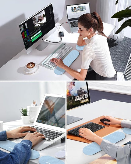 TopMade Upgraded Wider Wrist Rest Set, Soft Memory Foam Keyboard Hand Rest Pad, Computer Ergonomic Keyboard Mouse Wrist Support for Typing Pain Relief, Comfort for Office, Gaming, Study, White Ice