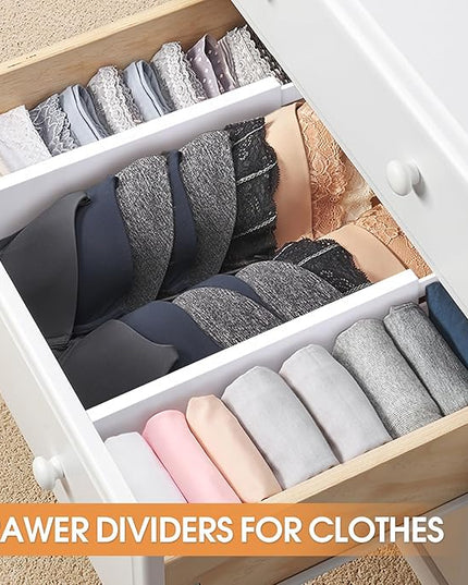 Bamboo Drawer Dividers Organizers, Kitchen Drawer Organizer, Adjustable Drawer Divider for Clothes, Kitchen, Dresser, Bedroom, Bathroom and Office, 4-Pack (White, 12-17 IN)