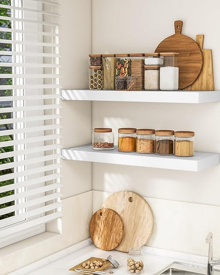 RICHFOCUS 36Inch Floating Shelves for Wall 2 Pack Shelves for Bedroom|Kitchen|Bathroom Wall Mounted Rustic Wood Floating Shelf with Invisible Brackets for Books|Storage|Decor, White